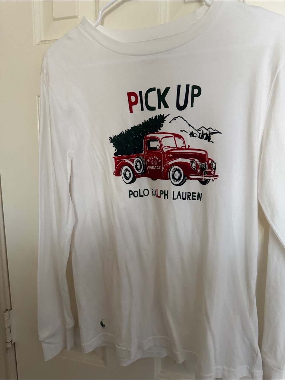 Polo by Ralph Lauren White Long-Sleeve Tee with Red Truck Graphic size 14/16